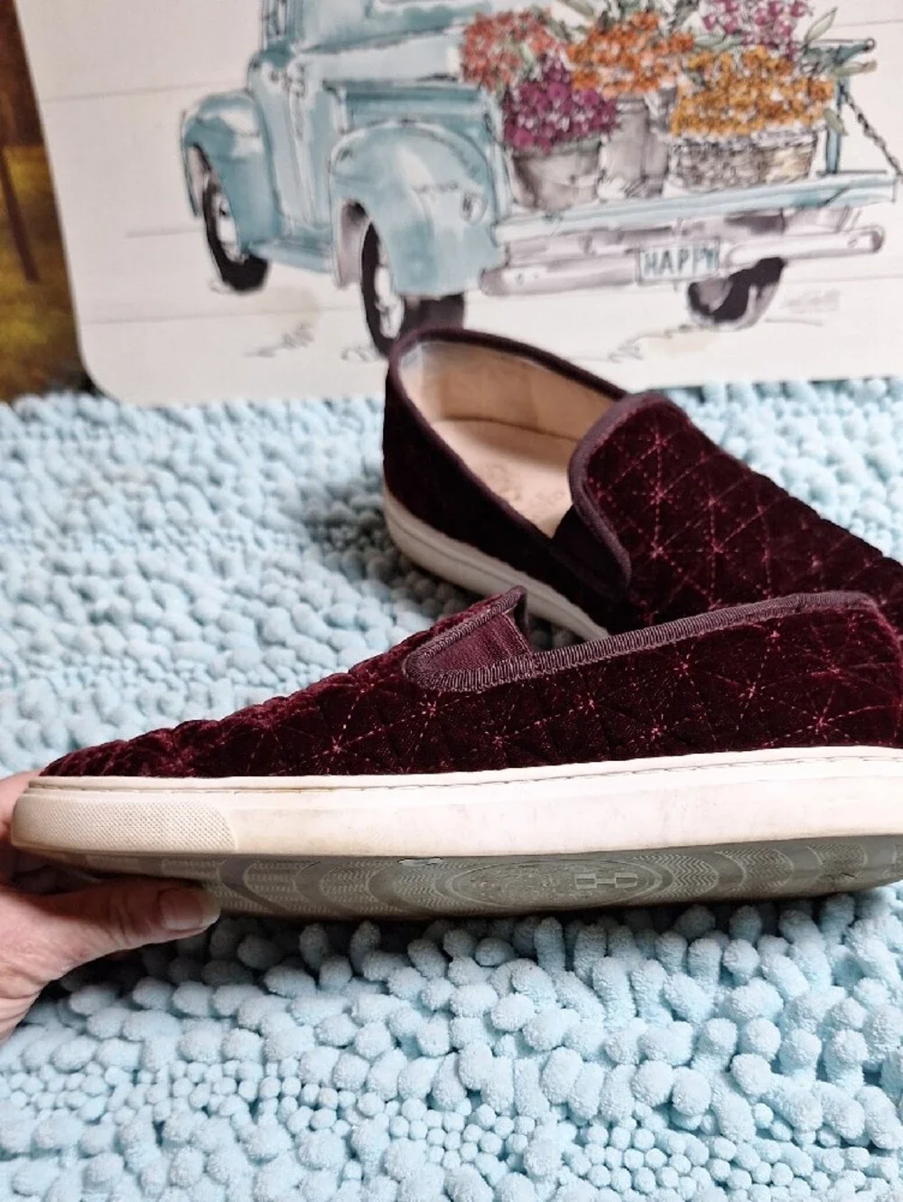 Vince Camuto Quilted Slip-On Sneaker in Burgundy and White